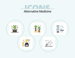 alternativa medicina piatto icona imballare 5 icona design. ambiente. natura. erba. fungo. cibo vettore