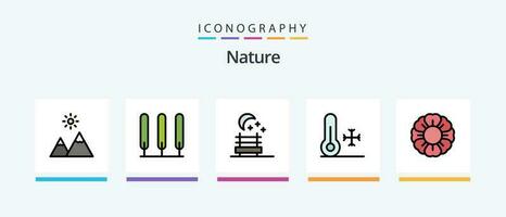 natura linea pieno 5 icona imballare Compreso tempo atmosferico. pioggia. foglia. natura. pianta. creativo icone design vettore