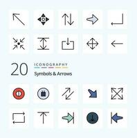20 simboli frecce linea pieno colore icona imballare piace su freccia giusto ripetere freccia vettore