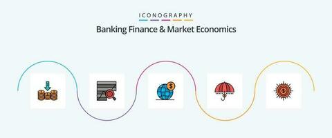 bancario finanza e mercato economia linea pieno piatto 5 icona imballare Compreso finanza. internazionale. grafico. globo. globale vettore