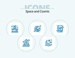 spazio blu icona imballare 5 icona design. scienza. finzione. media. libro. pianeta vettore