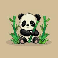 carino bambino panda mangiare bambù vettore icona illustrazione. panda portafortuna cartone animato carattere. animale icona concetto bianca isolato. piatto cartone animato stile adatto per ragnatela atterraggio pagina, striscione, volantino, etichetta, carta