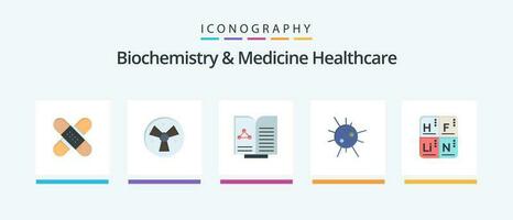 biochimica e medicina assistenza sanitaria piatto 5 icona imballare Compreso periodico. patologia. medico. batteri. rapporto. creativo icone design vettore