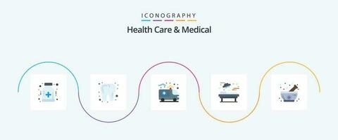 Salute cura e medico piatto 5 icona imballare Compreso medicinale. ciotola. cura. chirurgia. medico vettore