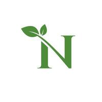 lettera n con foglia concetti, n logo modello lettera n icona natura logo modello vettore