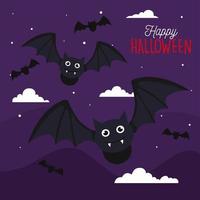 felice striscione di halloween con pipistrelli che volano vettore