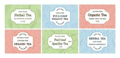 etichetta etichetta design impostato per erbaceo tè pacchetto vettore