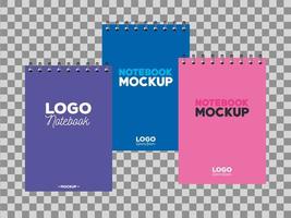 mockup del marchio di identità aziendale, mockup con quaderni di copertina di colore blu, viola e rosa vettore