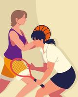 le donne giocano a tennis e basket vettore