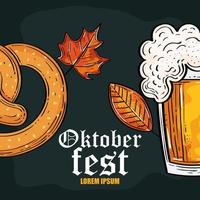 celebrazione del festival dell'oktoberfest con birra e pretzel vettore