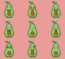 carino e kawaii avocado emoticon espressione illustrazione impostato vettore