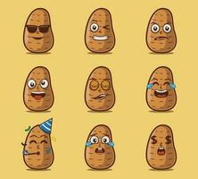 carino e kawaii patate verdure emoticon personaggio espressione illustrazione impostato vettore