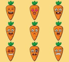 vettore carino carota emoticon espressioni impostato