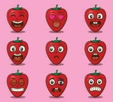 vettore carino fragola emoticon espressioni impostato