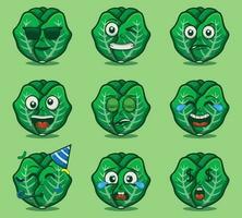 carino e kawaii Brussel germoglio verdure emoticon personaggio espressione illustrazione impostato vettore