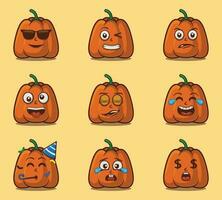 carino e kawaii zucca verdure emoticon personaggio espressione illustrazione impostato vettore