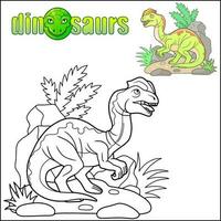 cartone animato preistorico dinosauro dilofosauro, colorazione libro vettore