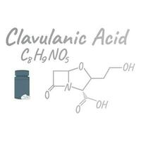 clavulanico acido antibiotico chimico formula e composizione, concetto strutturale medico droga, isolato su bianca sfondo, vettore illustrazione.