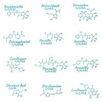 impostato di antibiotico chimico formula e composizione, concetto strutturale medico droga, isolato su bianca sfondo, vettore illustrazione.