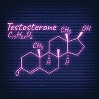 umano ormone testosterone periodico elemento concetto chimico scheletrico formula icona etichetta, testo font neon splendore vettore illustrazione, isolato su nero.