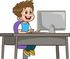 carino bambini fare surf Internet vettore