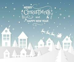 allegro Natale e contento nuovo anno. illustrazione di Santa Claus su il cielo In arrivo per città ,carta arte e digitale mestiere stile vettore
