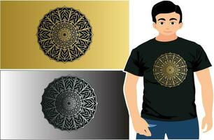 lusso mandala con maglietta disegno, eps mandala t camicia. vettore