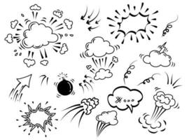 un' impostato di mano disegnato comico elementi scarabocchi. bolla discorso pensare e parlare. scarabocchio comico nube. vettore illustrazione