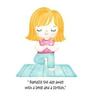 un' carino giovane ragazza pratiche yoga nel Questo vivace pastello acquerello illustrazione. abbraccio equilibrio, armonia, e benessere con Questo artistico raffigurazione di rilassamento, meditazione, e positivo energia. vettore