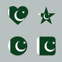 vario pakistano bandiere impostato isolato su bianca sfondo. realistico pakistano bandiera su stella, cuore, cerchio, tondo rettangolo bandiera forme etichette. patriottico 3d interpretazione simboli vettore illustrazione.