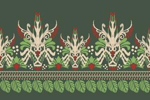 ikat floreale paisley ricamo su verde sfondo.ikat etnico orientale modello tradizionale.azteco stile astratto vettore illustrazione.disegno per trama, tessuto, abbigliamento, avvolgimento, decorazione, pareo, sciarpa