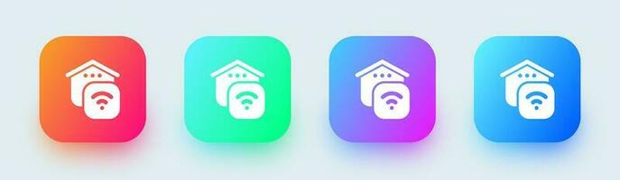 inteligente casa solido icona nel piazza pendenza colori. Casa tecnologia segni vettore illustrazione.
