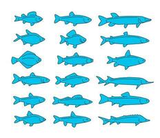 pesce icone set.fish simboli.pesca concetto.vettore illustrazione. vettore