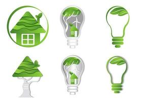impostato di icone simbolo di verde energia, pulito Casa, eco-friendly Casa, città, concetto di eco Casa, raccolta differenziata, natura protezione e ambiente, eco-friendly consumo. vettore su bianca sfondo