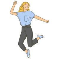 contento salto donna cartone animato illustrazione vettore