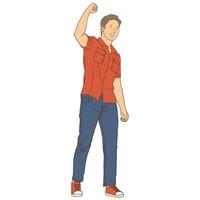cartone animato illustrazione di uomo in piedi dritto stretto cazzotto vettore