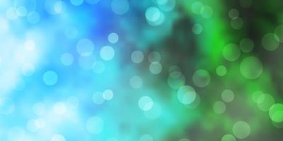 texture vettoriale blu chiaro verde con illustrazione di dischi con set di brillanti sfere astratte colorate design per poster banner