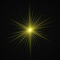 leggero effetto di lente razzi. giallo raggiante luci starburst effetti con scintille vettore