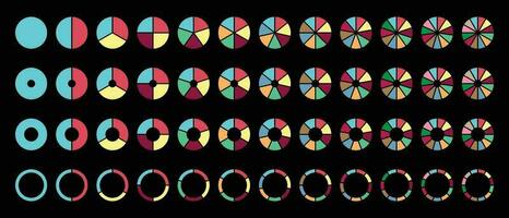 cerchio torta grafici il giro diagramma sezioni o passaggi su nero sfondo vettore