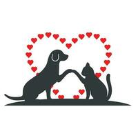 illustrazione di un cane e un gatto sullo sfondo del cuore vettore
