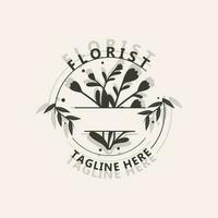 fioraio logo bellissimo floreale foglia e fiore vettore arte, icona grafico decorazione attività commerciale nozze modello