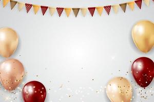 festa sfondo vacanza lucido con palloncini, ghirlanda e coriandoli vettore