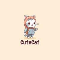 carino adorabile cartone animato gatto indossare un' giacca con pastello colori. gatto indossare giacca portafortuna logo vettore illustrazione