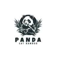 monocromatico panda icona logo design modello. silhouette di panda mangiare bambù logo vettore illustrazione