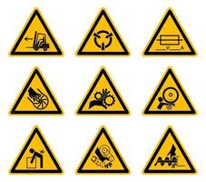 etichette triangolari di simboli di pericolo di avvertimento su sfondo bianco vettore