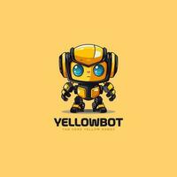 carino adorabile cartone animato ape robot in piedi nel nero giallo colore. giallo nero robot portafortuna logo vettore illustrazione