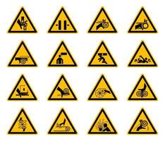 etichette triangolari di simboli di pericolo di avvertimento su sfondo bianco vettore