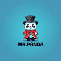 carino adorabile cartone animato panda indossare rosso mago vestito. panda indossare mago completo da uomo portafortuna logo vettore illustrazione