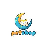 animale domestico negozio icona logo design modello. un' combinazione di carino gatti addormentato su un' colorato mezzaluna Luna logo vettore illustrazione