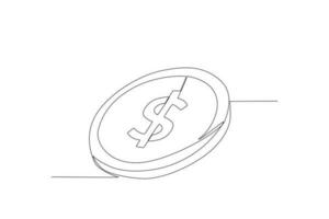 icona piatta della moneta del disegno a una linea singola. moneta da un dollaro. moneta con il simbolo del dollaro. simbolo dei soldi. valuta americana. risparmio di concetto di investimento. illustrazione vettoriale grafica moderna con disegno a linea continua